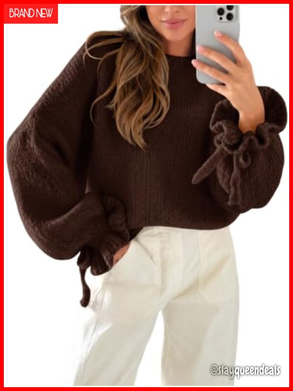 Oversized Chunky Knit Ruffle Sleeve Pullover Sweater